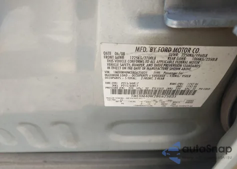 2008 Mercury Sable из США, поврежденный, VIN 1MEHM40W28G625035